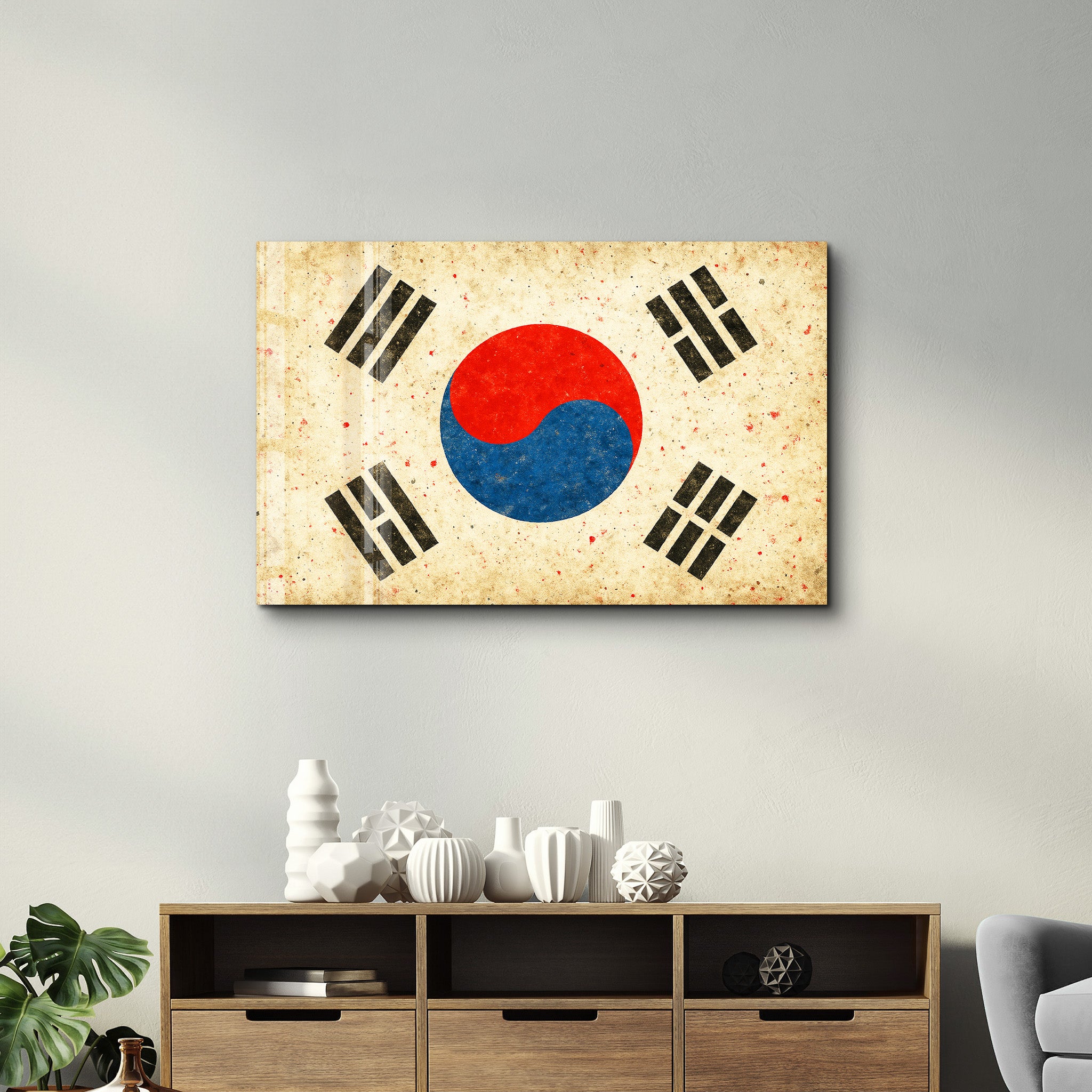 South Korea Flag Splash - Glass Wall Art