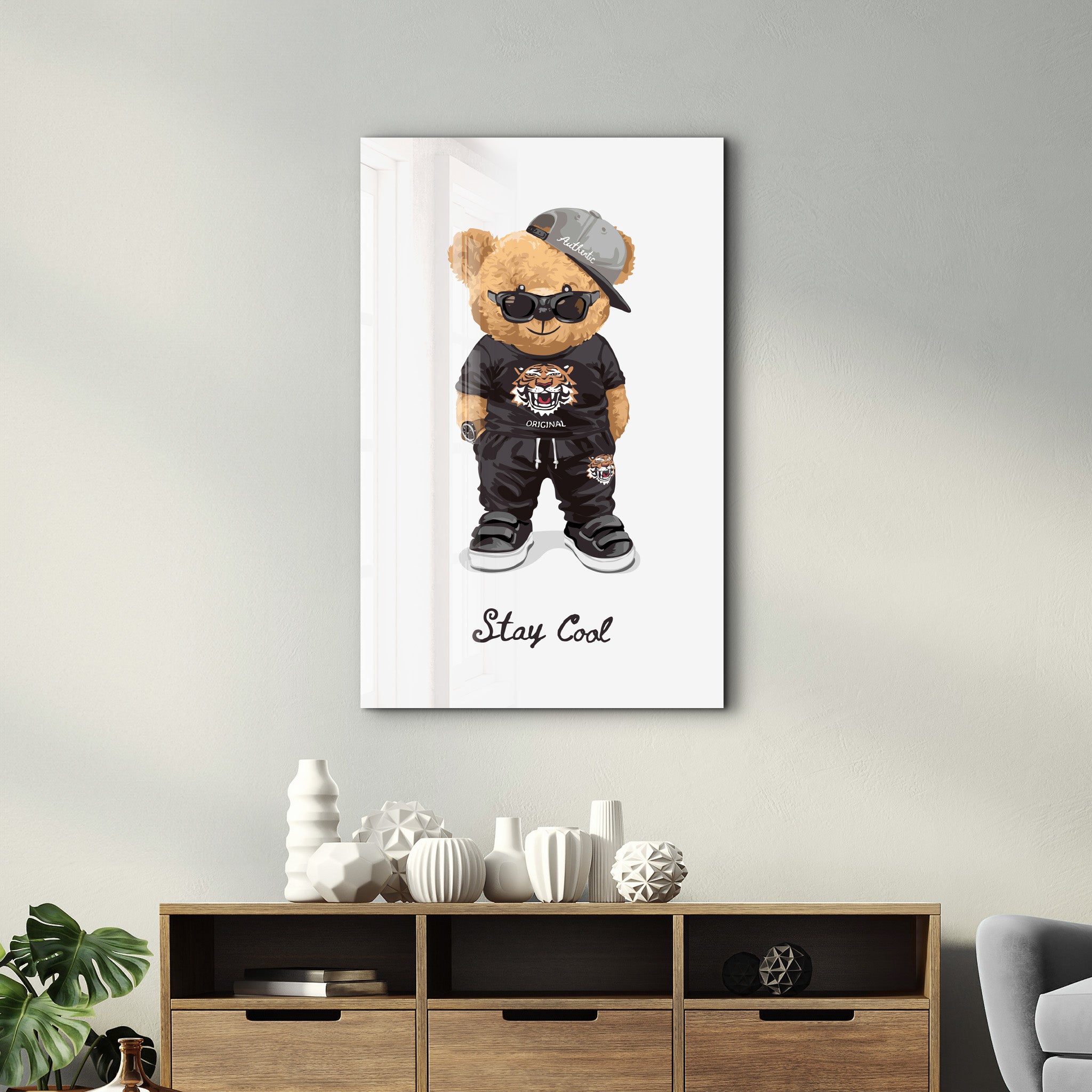 Stay Cool Teddy Bear - Glass Wall Art