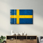 Sweden Flag Splash - Glass Wall Art