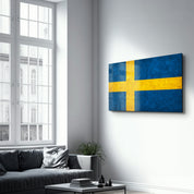 Sweden Flag Splash - Glass Wall Art