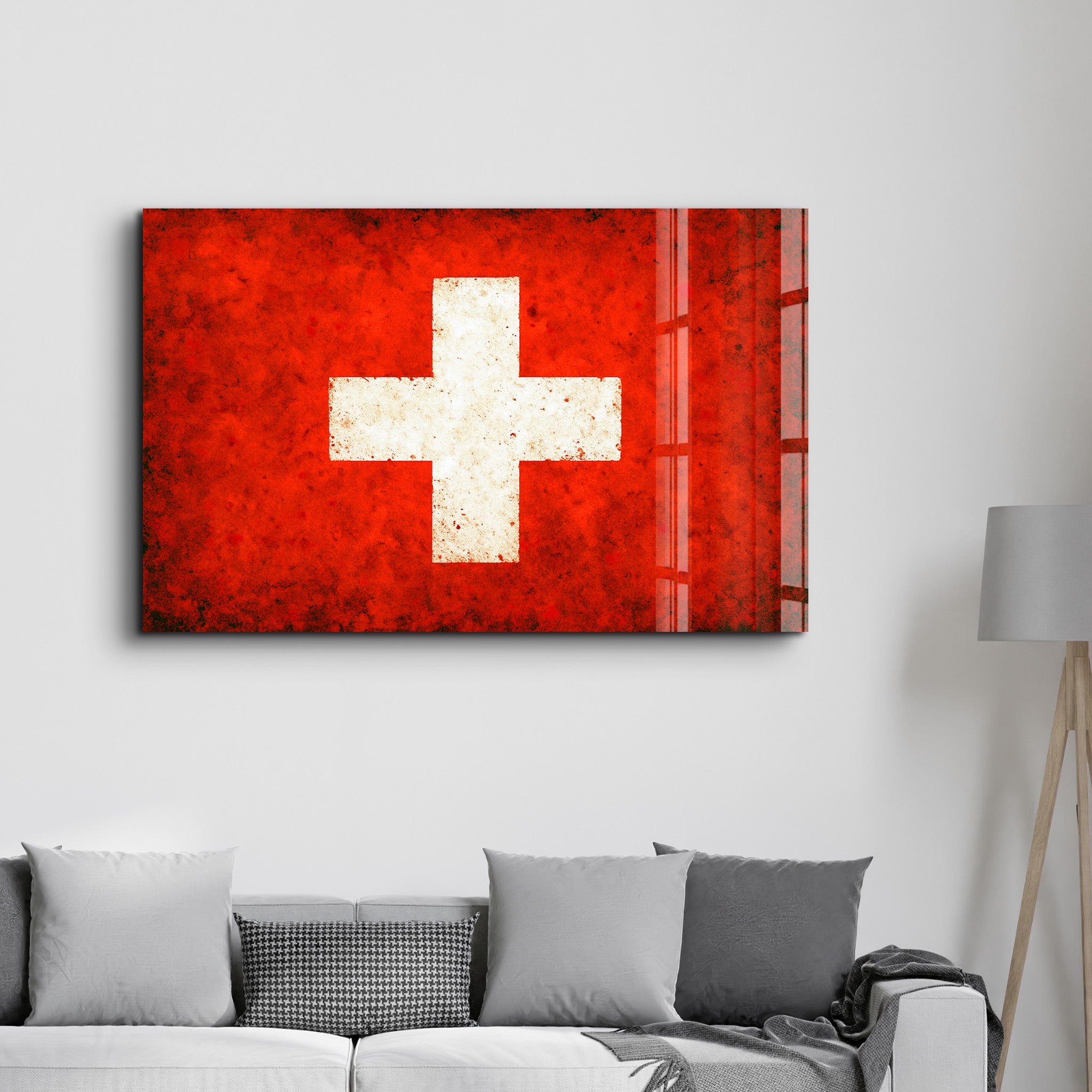 Switzerland Flag Splash - Glass Wall Art