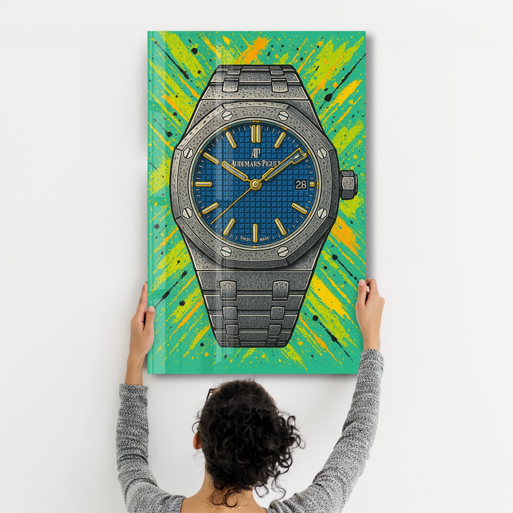 Tick Boom - Audemars Piguet Comic Splash Glass Wall Art