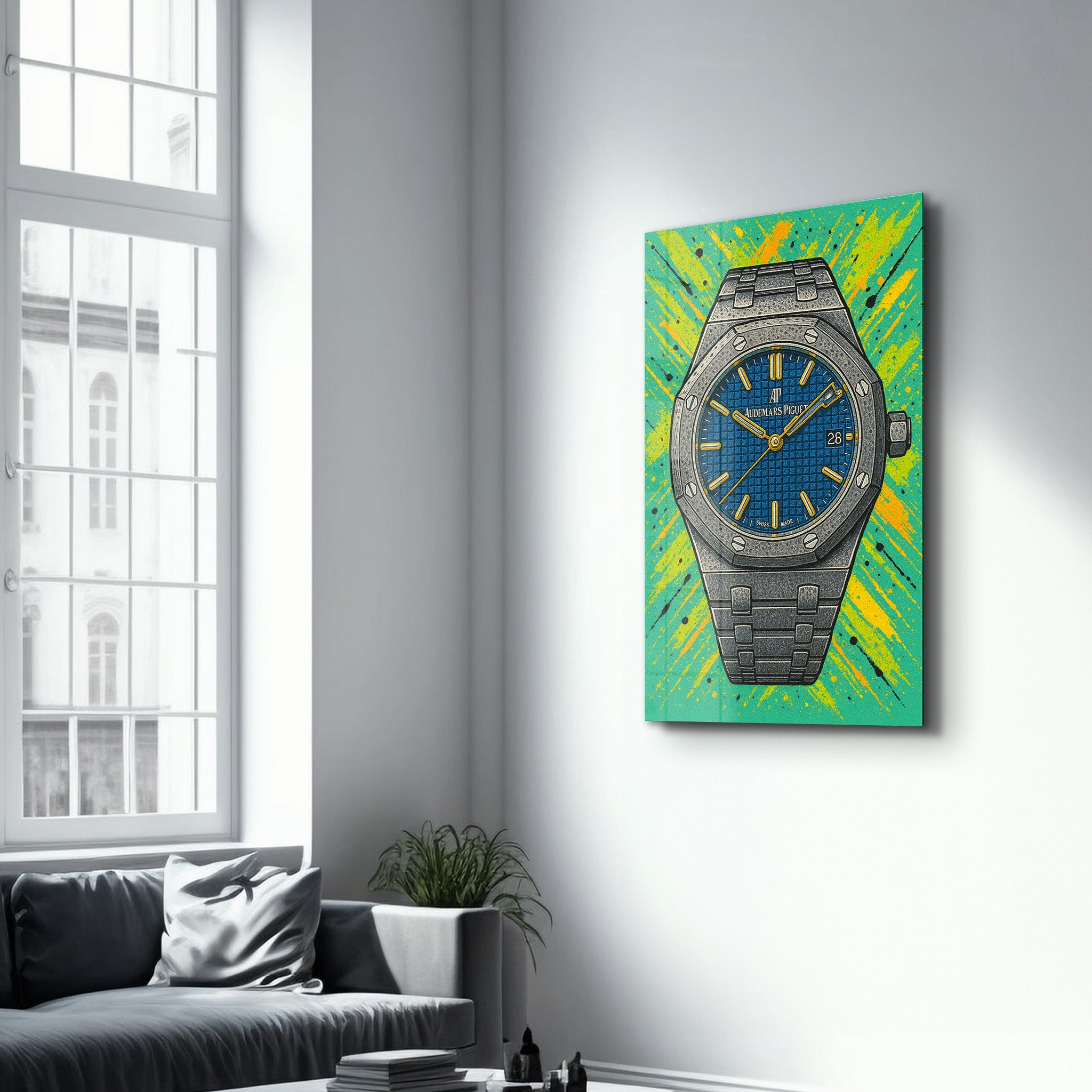 Tick Boom - Audemars Piguet Comic Splash Glass Wall Art