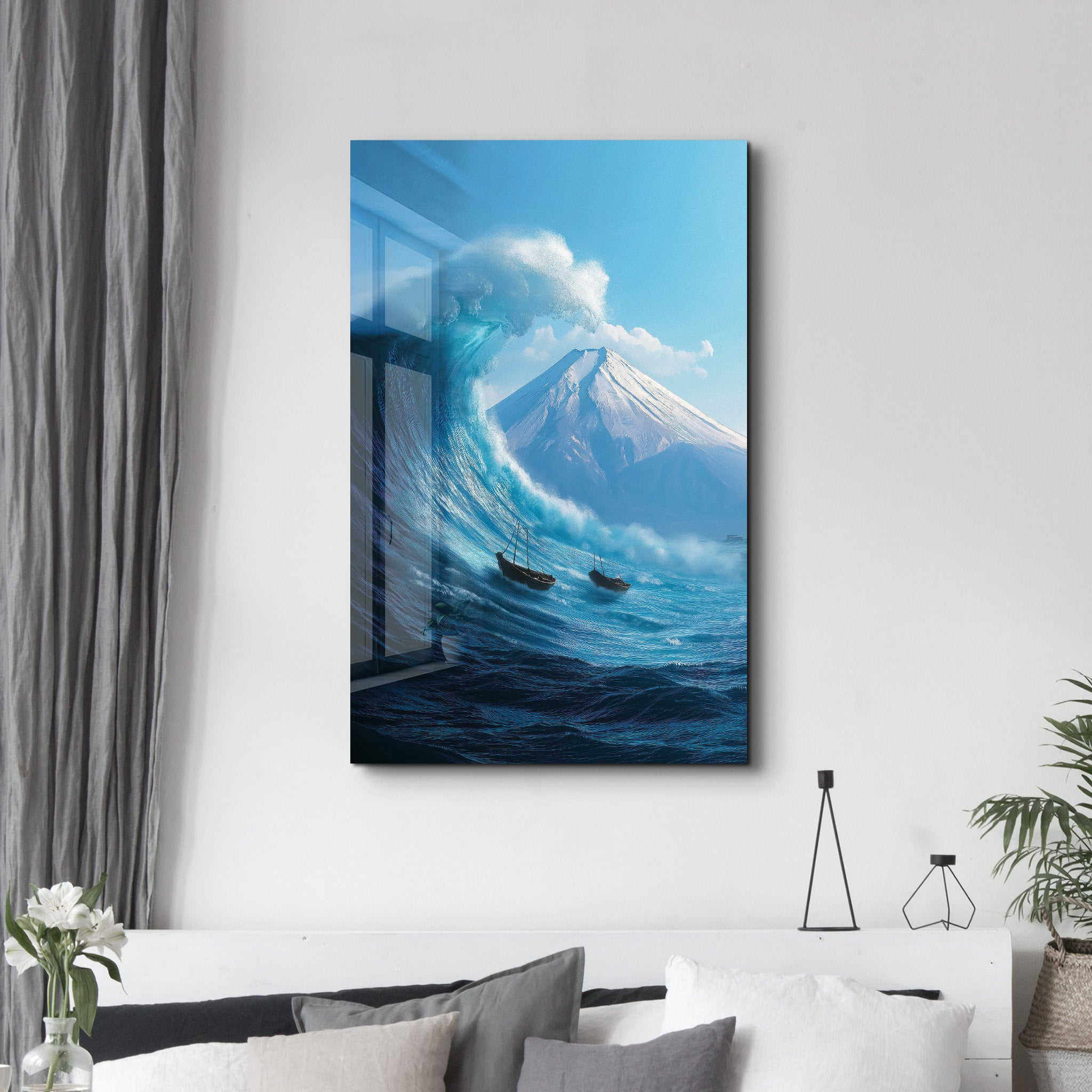 Tsunami & Fuji – Glass Wall Art