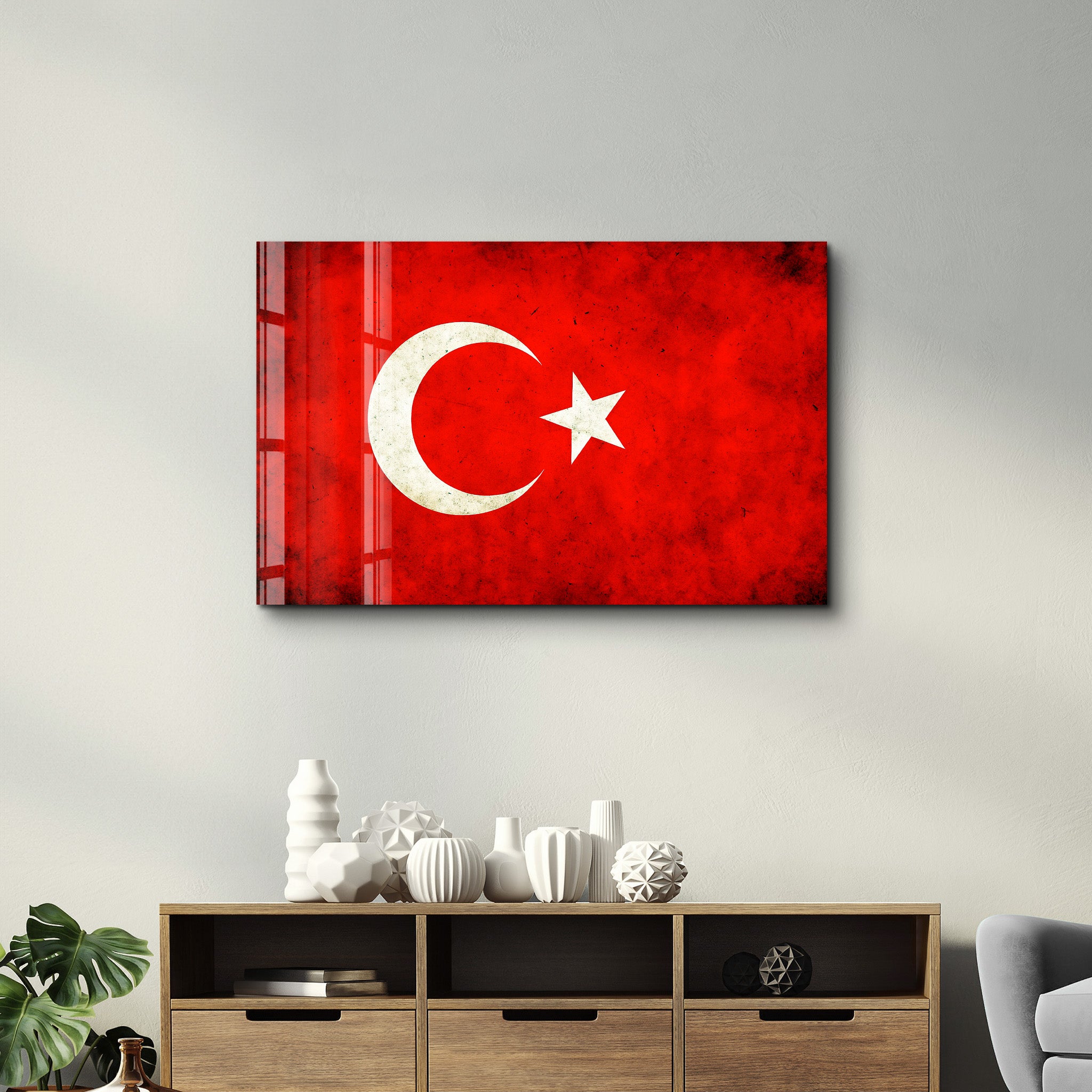 Turkish Flag Splash - Glass Wall Art