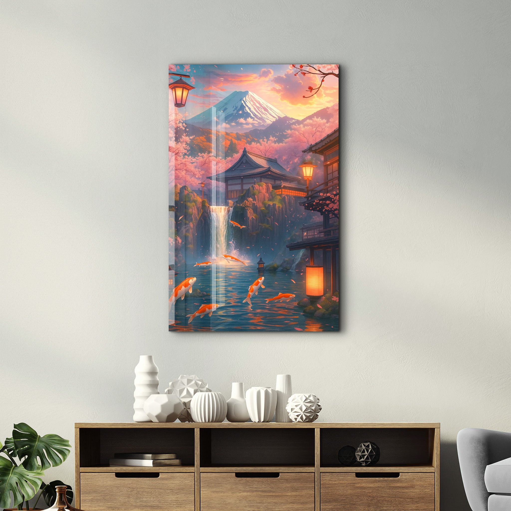 Twilight Koi Garden – Glass Wall Art