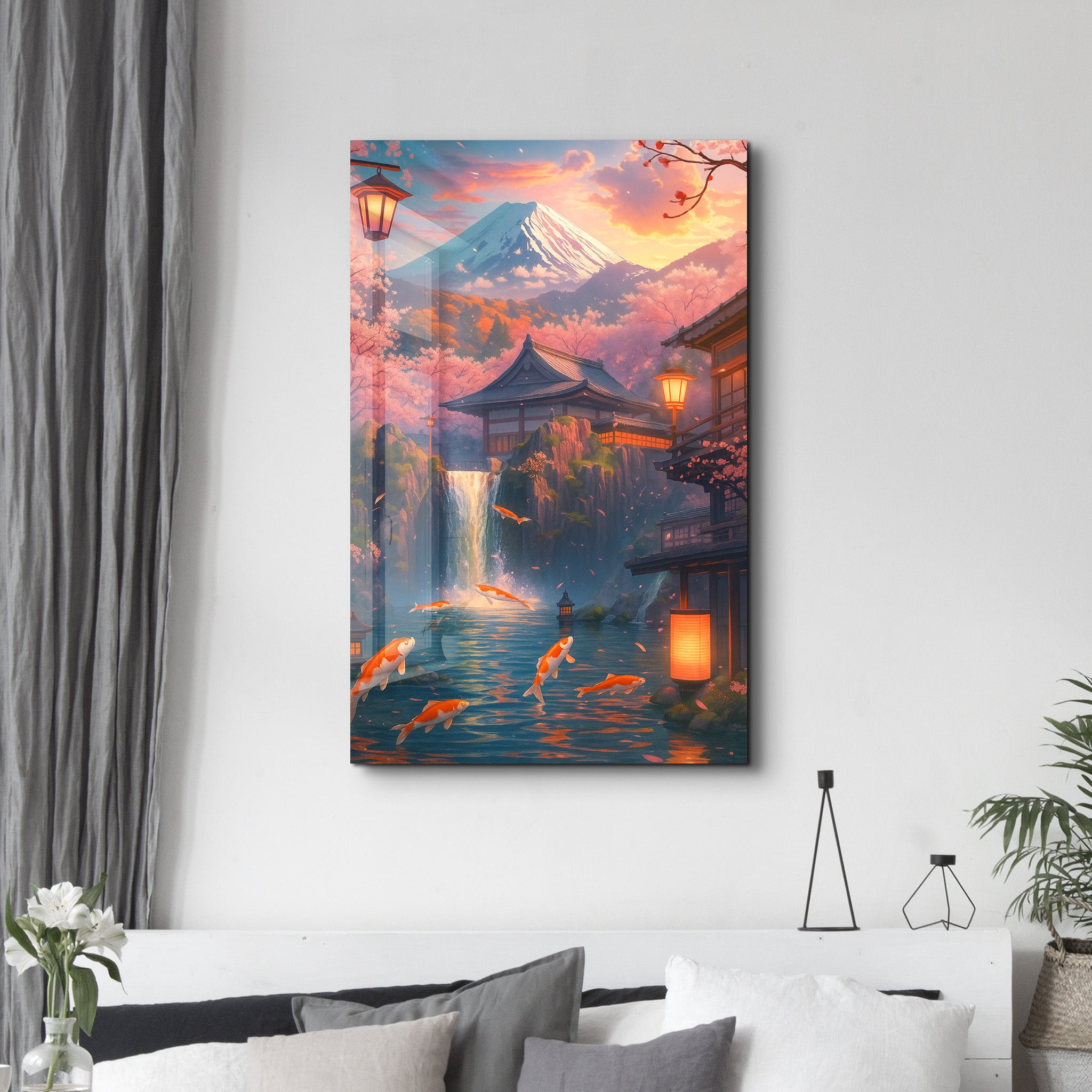 Twilight Koi Garden – Glass Wall Art