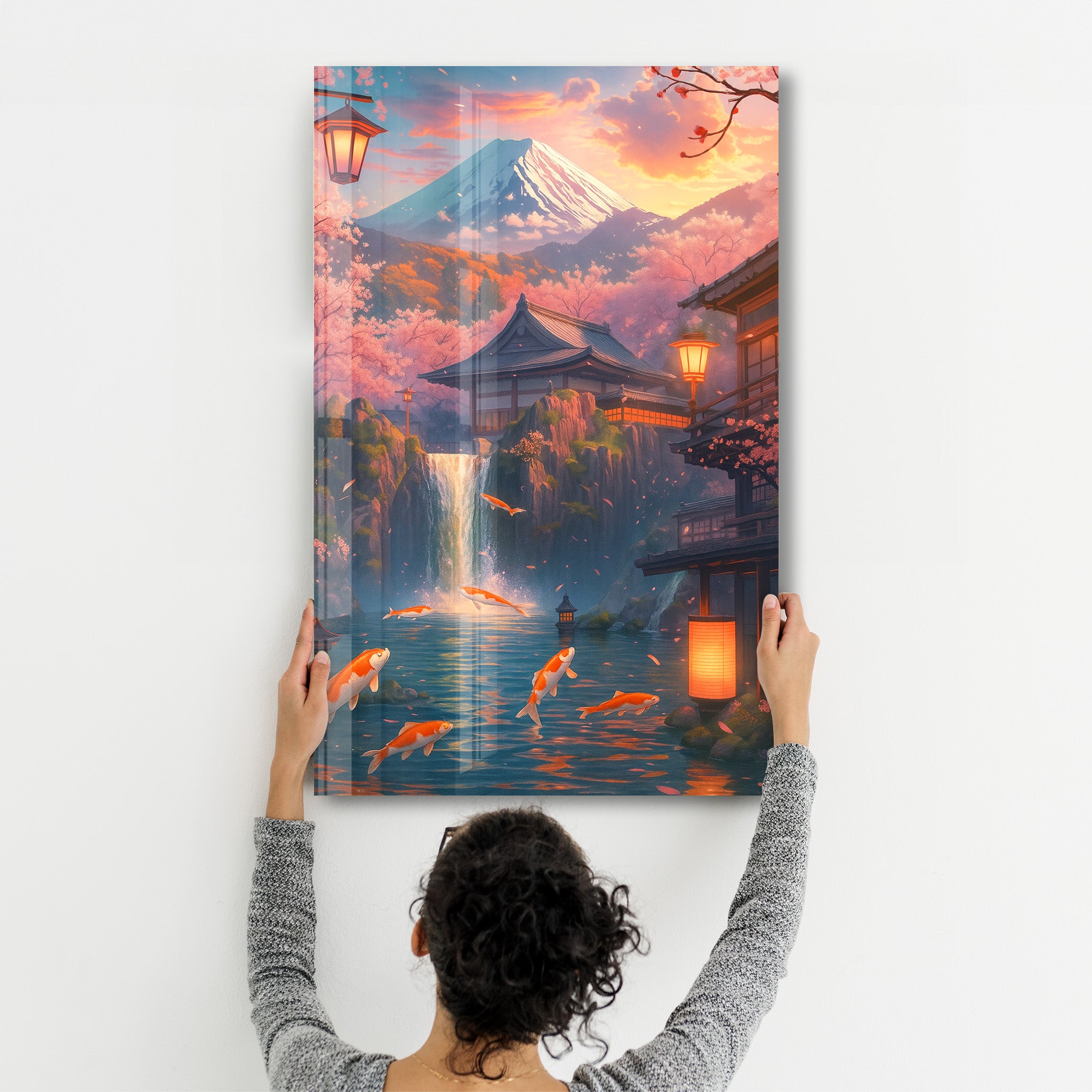 Twilight Koi Garden – Glass Wall Art
