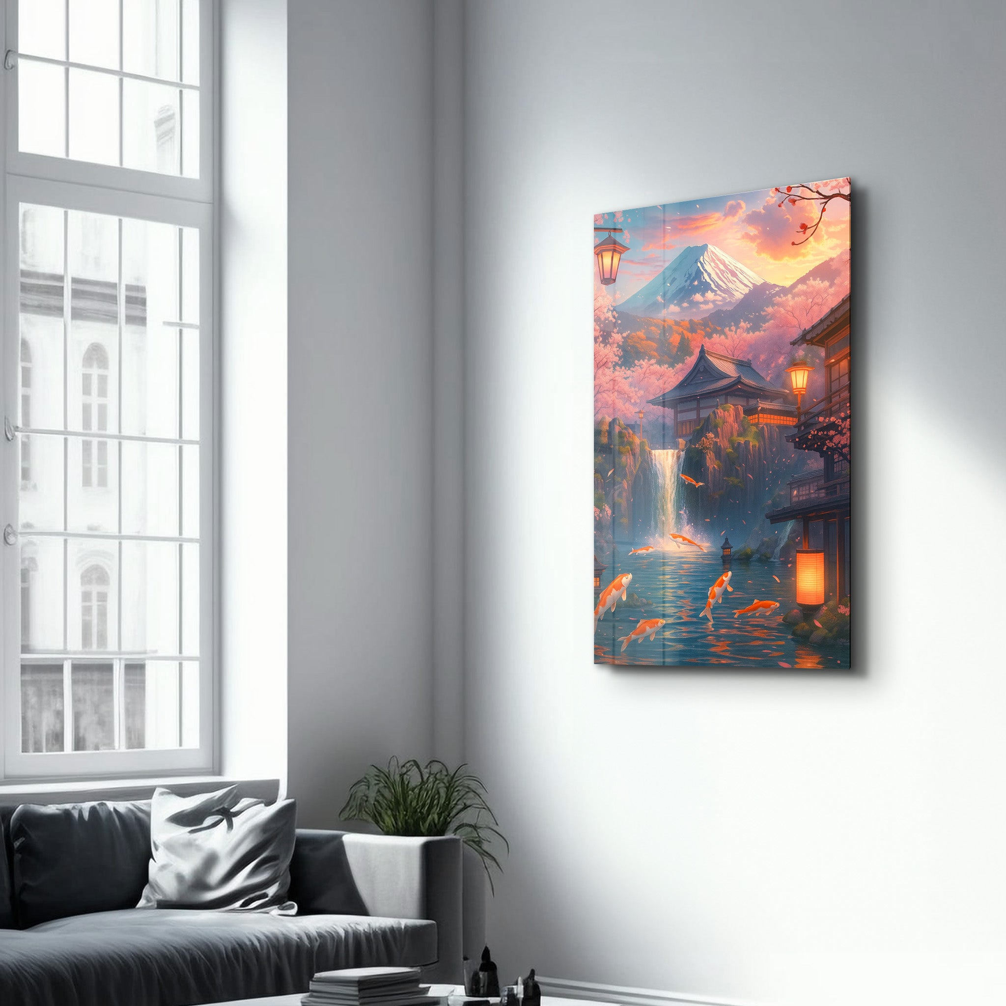 Twilight Koi Garden – Glass Wall Art