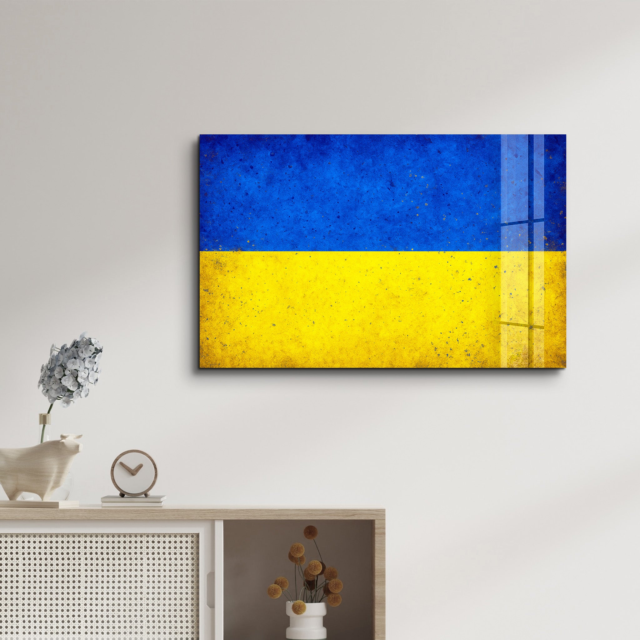 Ukrainian Flag Splash - Glass Wall Art