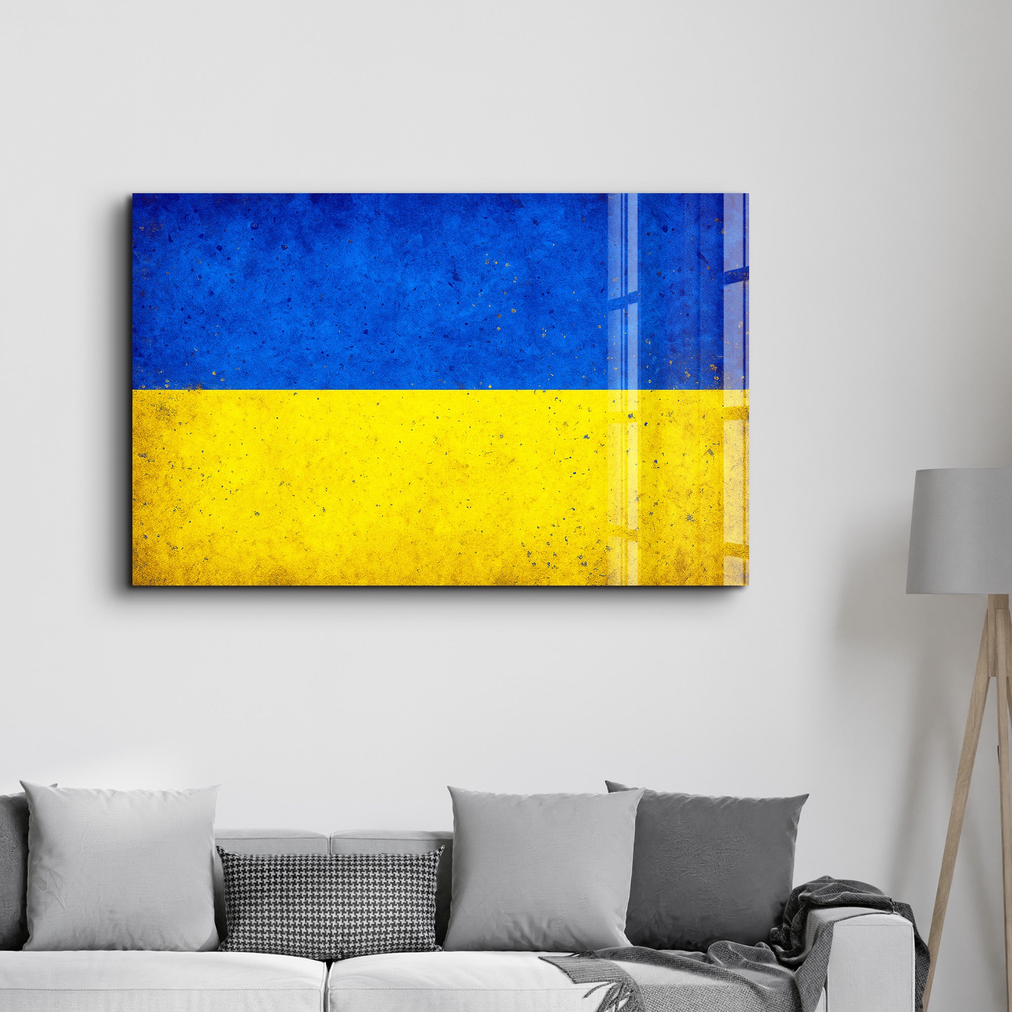 Ukrainian Flag Splash - Glass Wall Art
