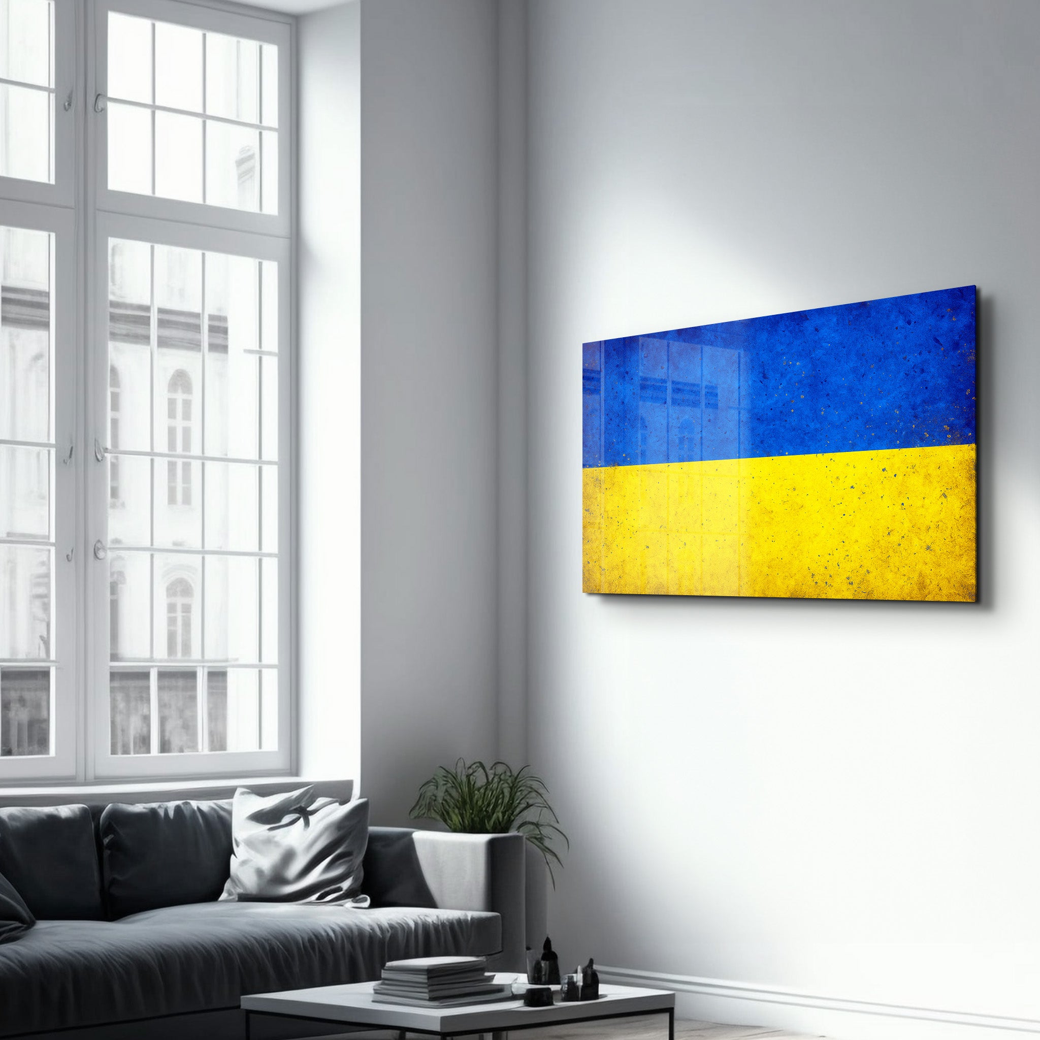 Ukrainian Flag Splash - Glass Wall Art