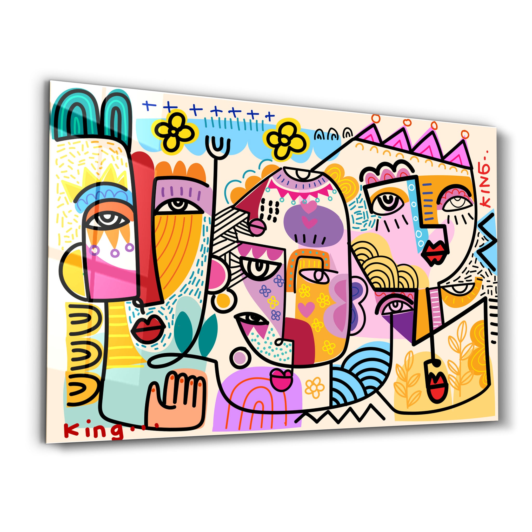 Vibrant Faces in Pop Abstract - Glass Wall Art