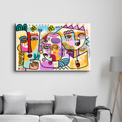 Vibrant Faces in Pop Abstract - Glass Wall Art