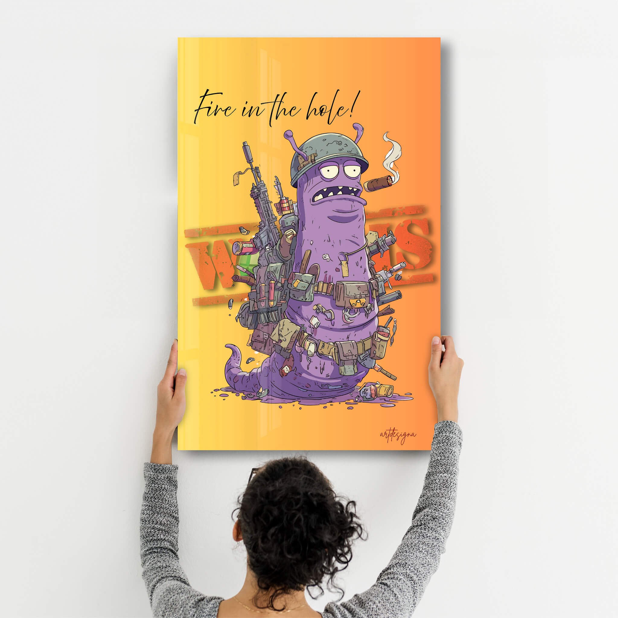 Worms-Fire in the Hole - Glass Wall Art