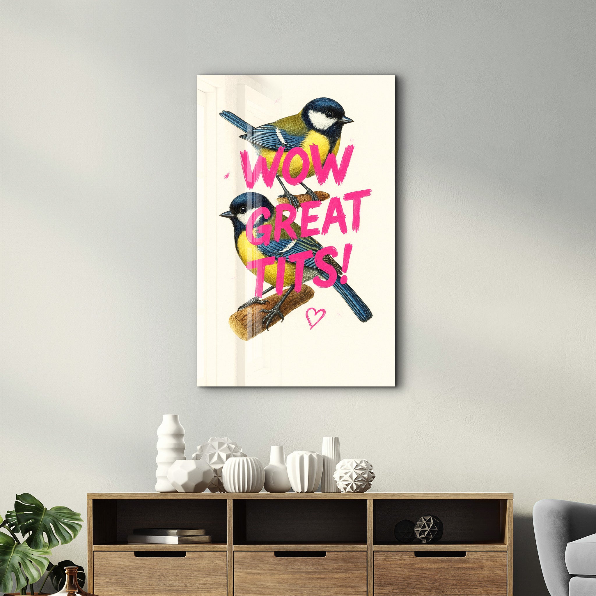 Wow, Great Tits! - Cheeky Bird Glass Wall Art