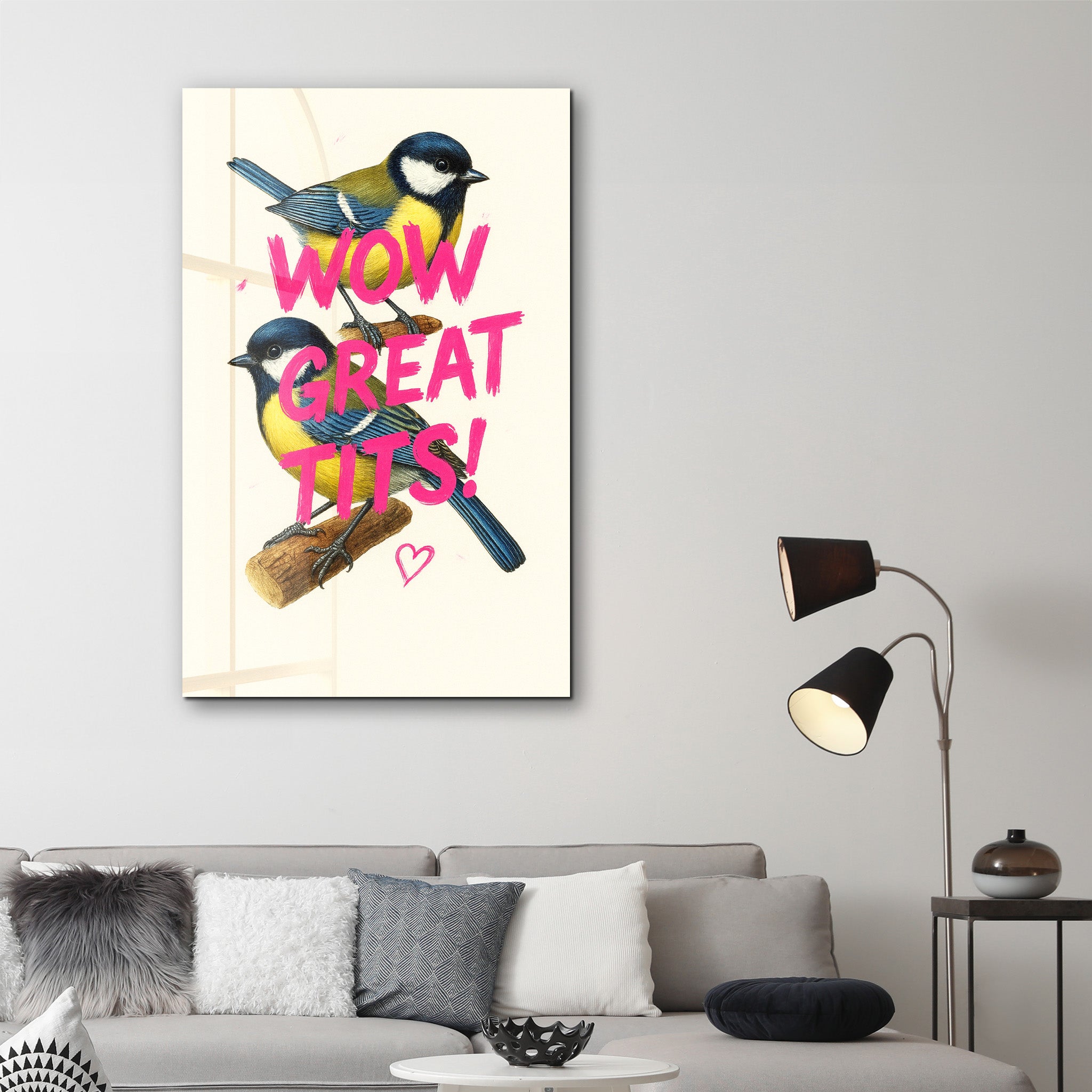 Wow, Great Tits! - Cheeky Bird Glass Wall Art