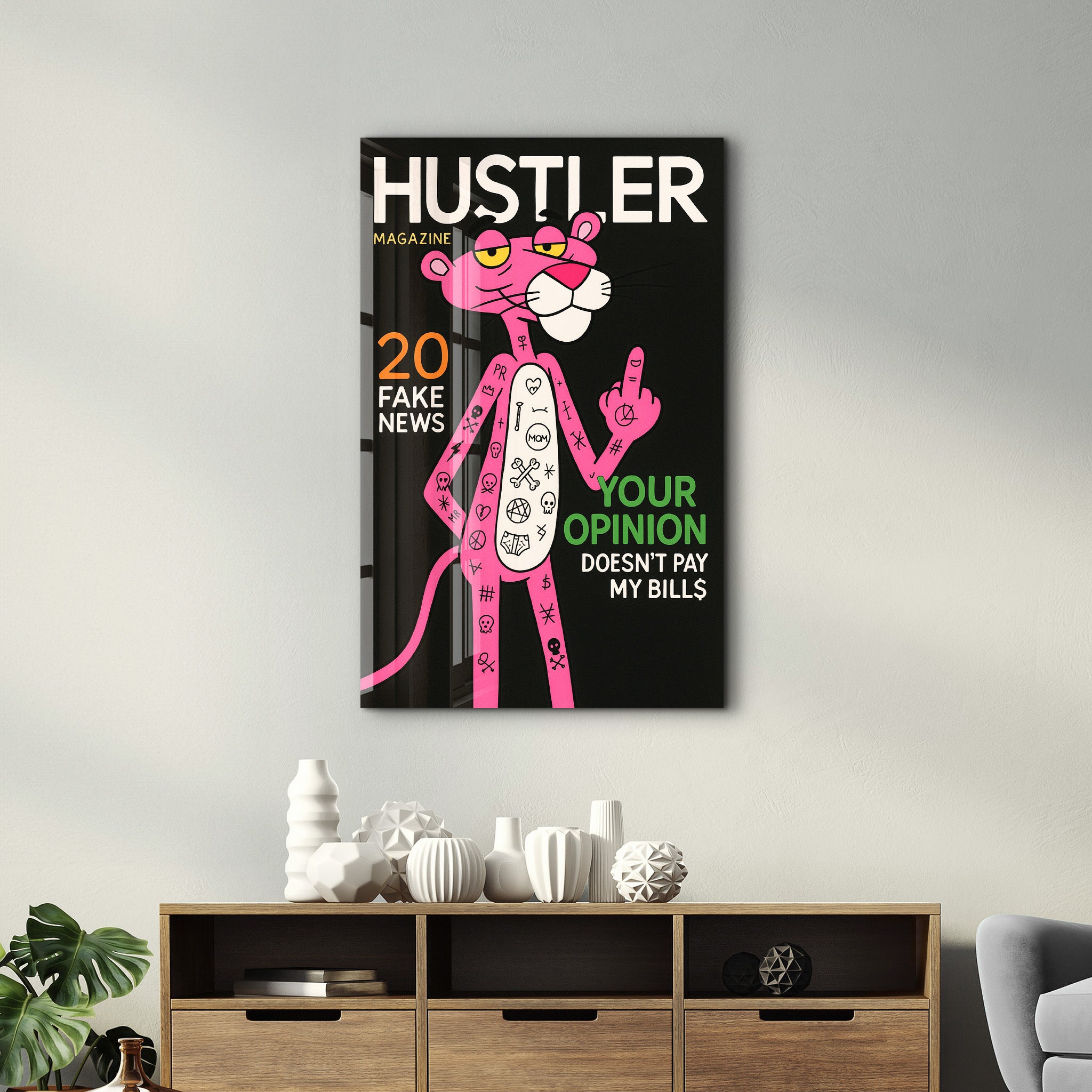 Your Opinion Doesn’t Pay My Bills - Hustler Panther Glass Wall Art