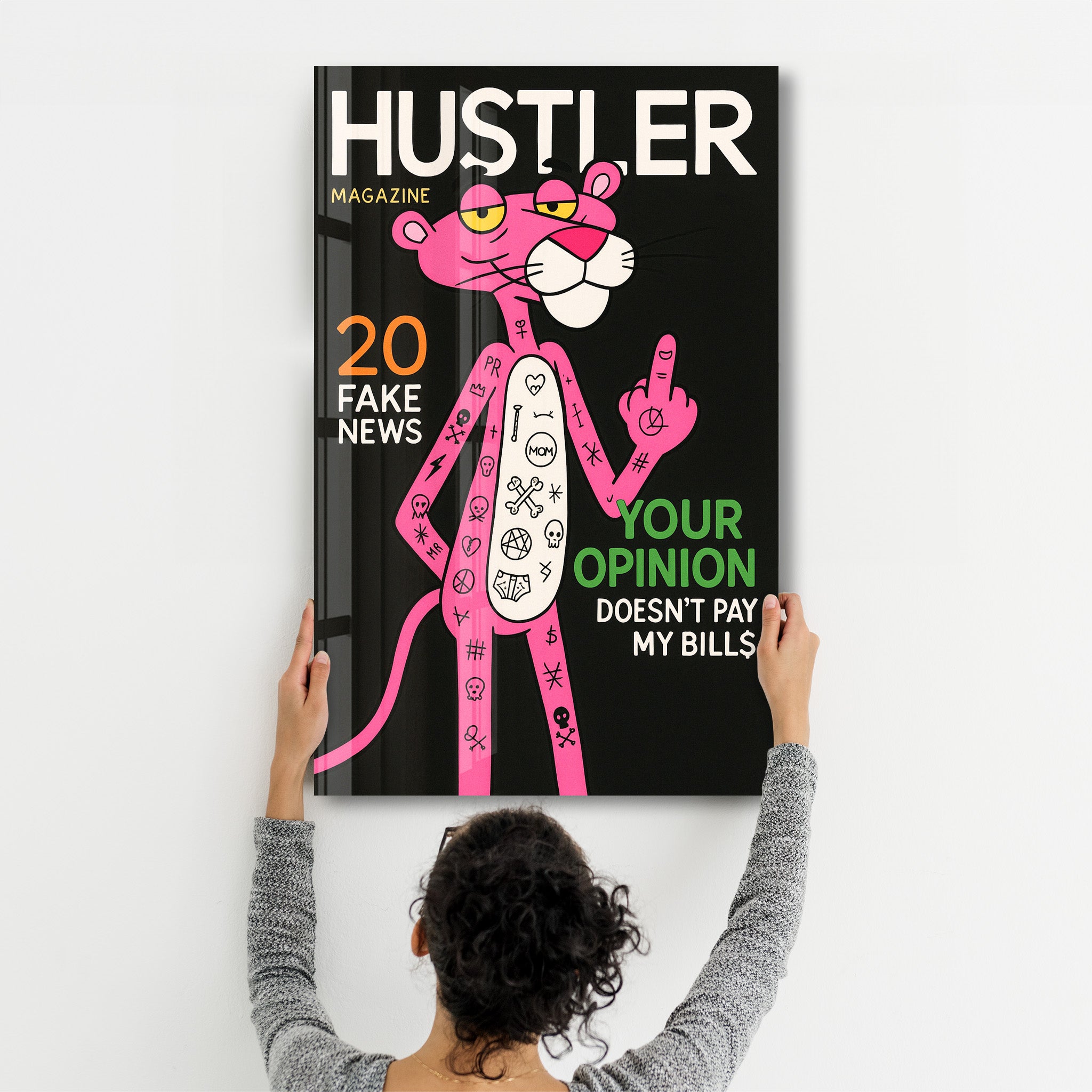 Your Opinion Doesn’t Pay My Bills - Hustler Panther Glass Wall Art