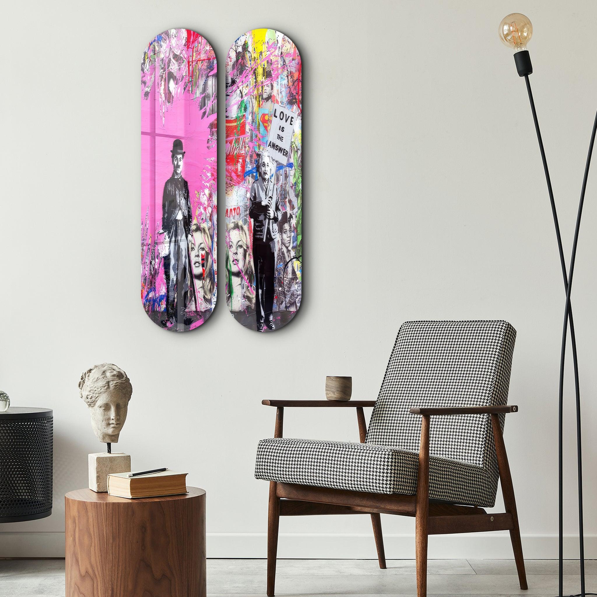 Banksy Pink Love Skateboard | Glass Wall Art | Artdesigna