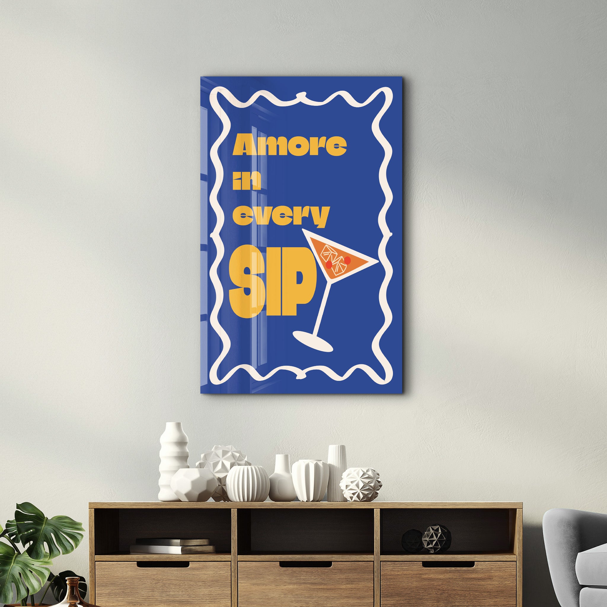 Amore in every Sip | Glass Wall Art