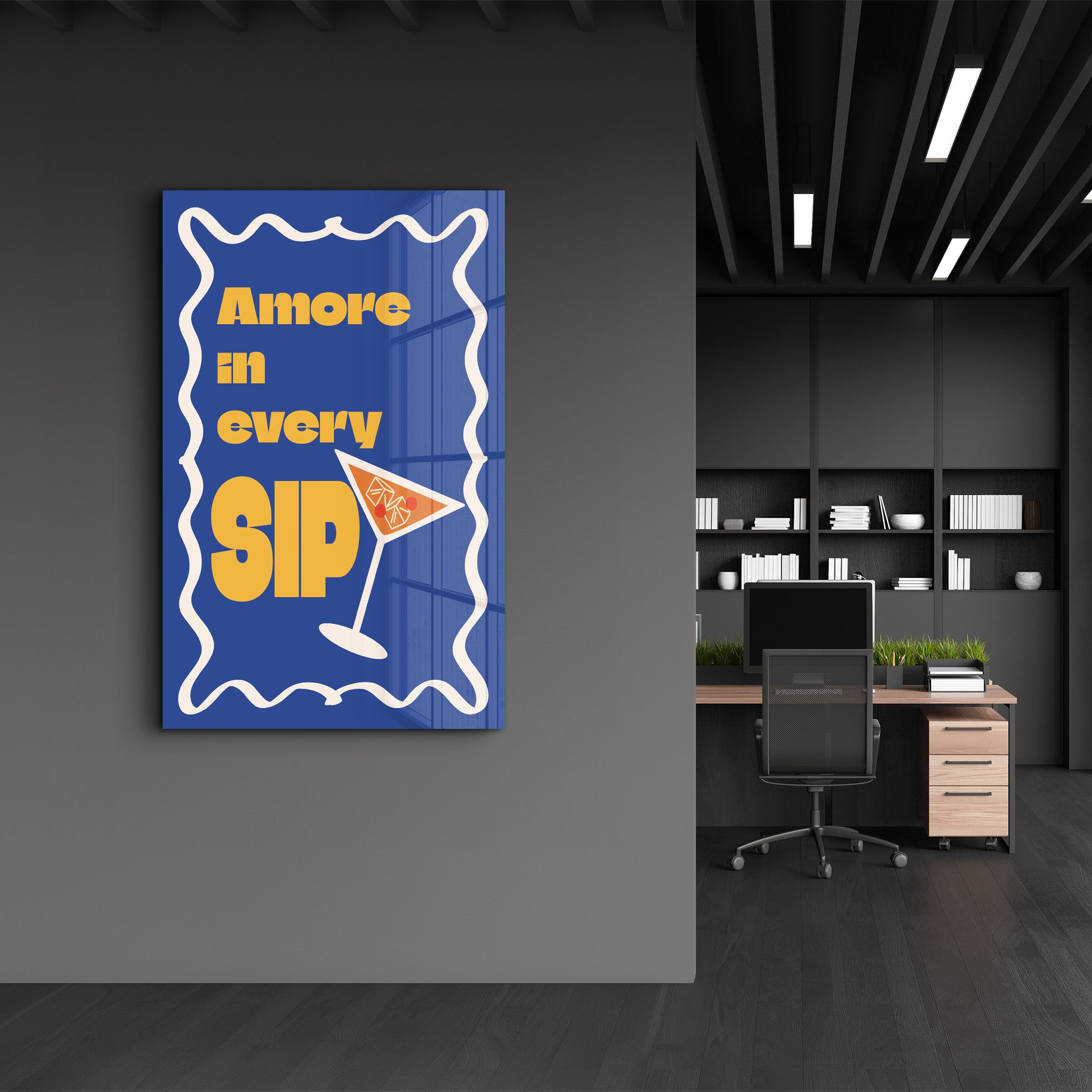 Amore in every Sip | Glass Wall Art