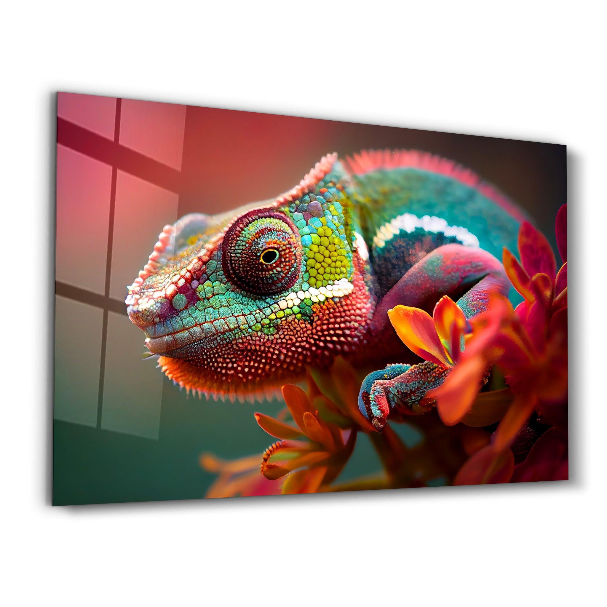 Vibrant Chameleon | Glass Wall Art - Artdesigna