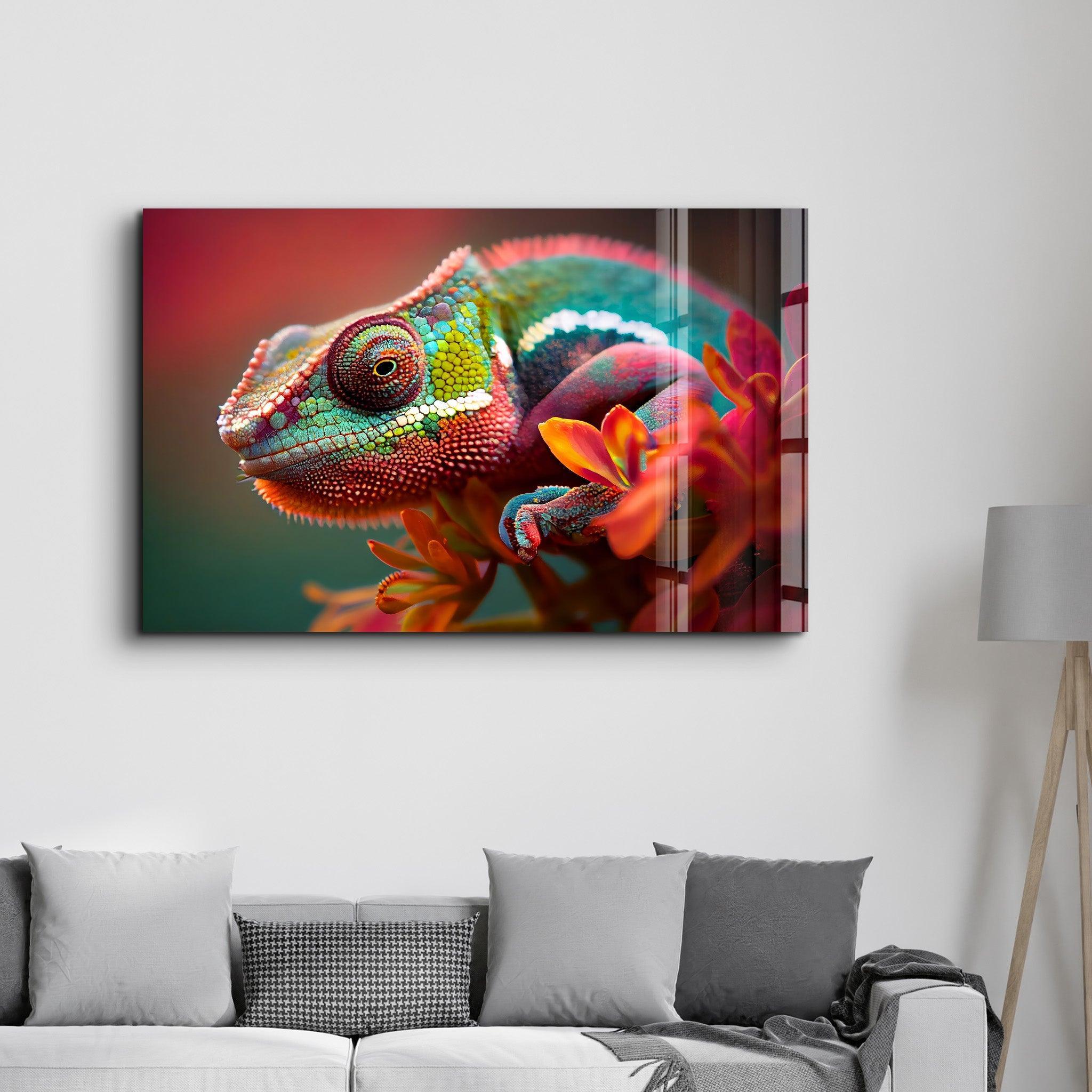 Vibrant Chameleon | Glass Wall Art - Artdesigna