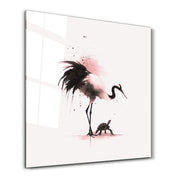Crane and Tortoise in Harmony | Glass Wall Art
