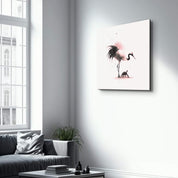 Crane and Tortoise in Harmony | Glass Wall Art