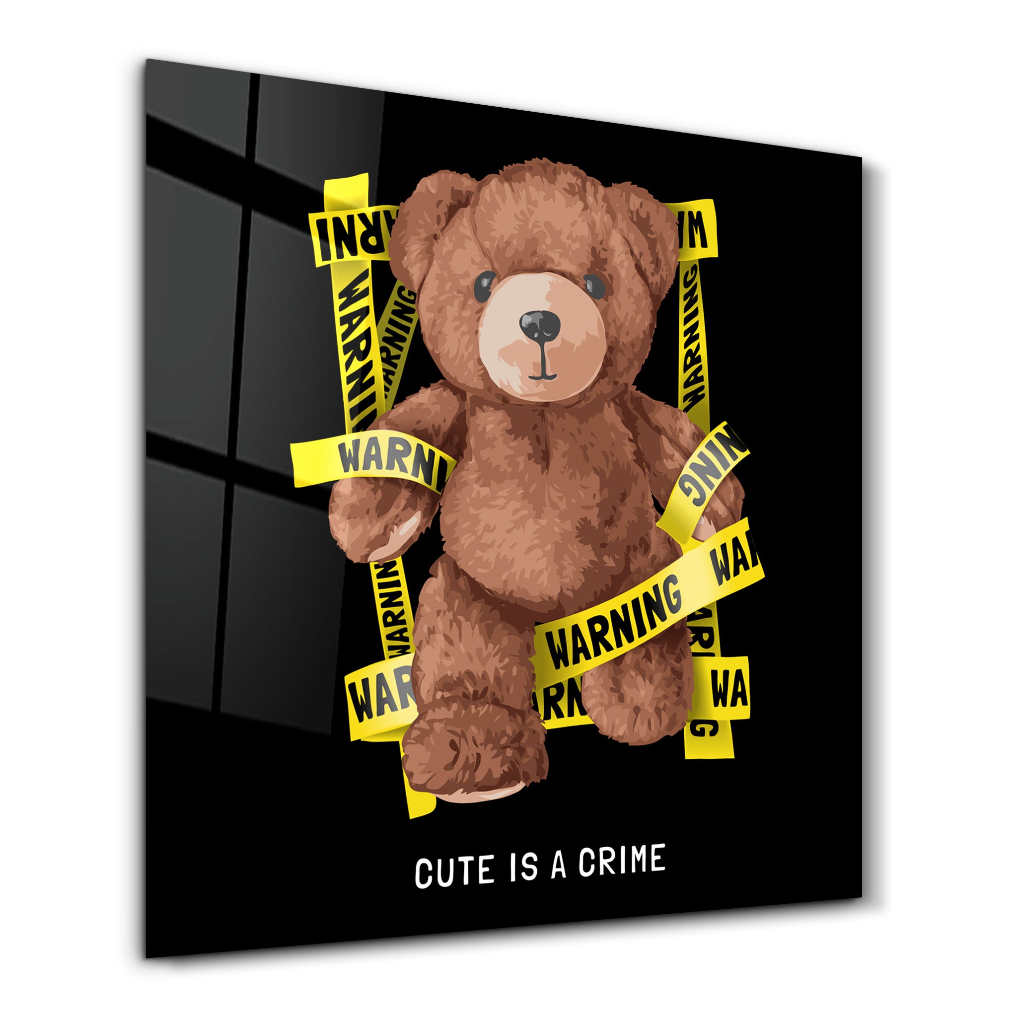Cute is Crime Teddy Bear | Glass Wall Art