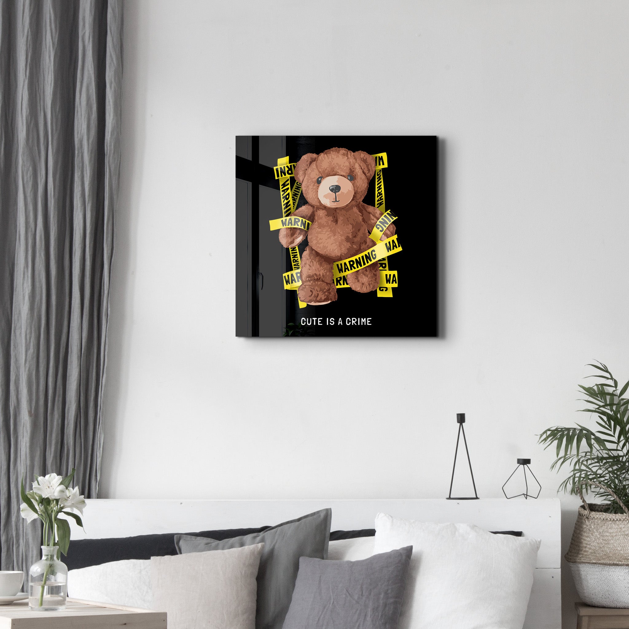 Cute is Crime Teddy Bear | Glass Wall Art