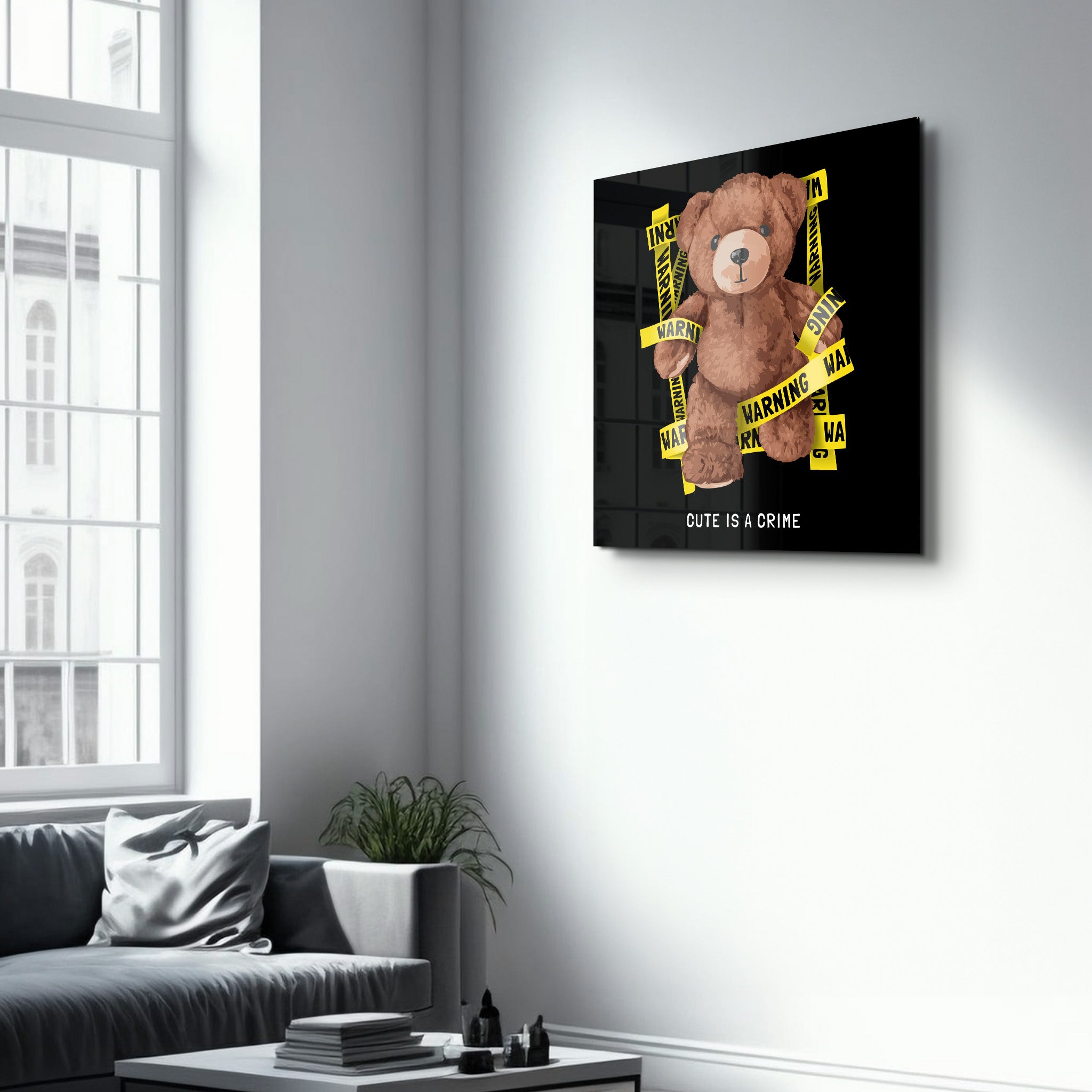 Cute is Crime Teddy Bear | Glass Wall Art