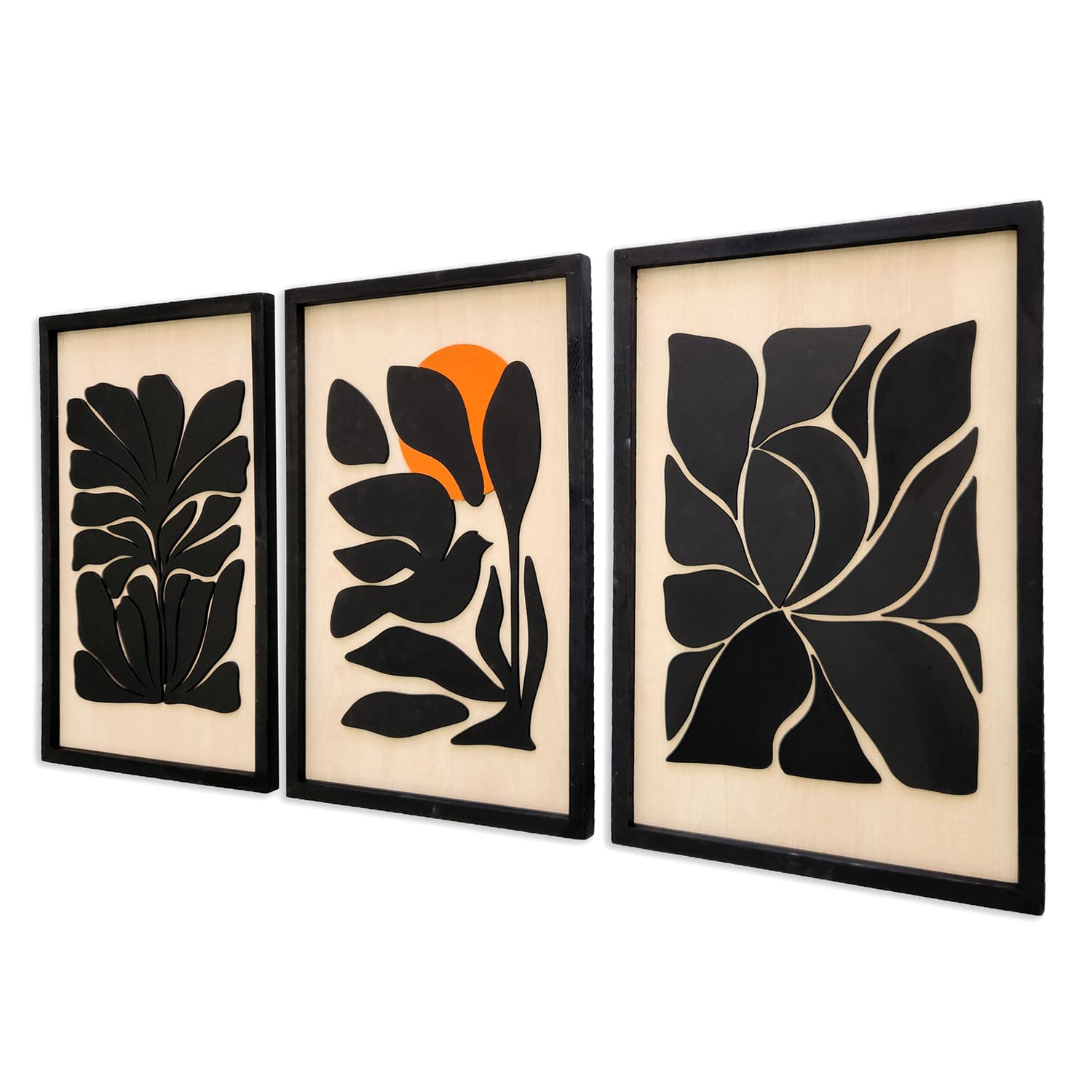 Abstract Botanical Wooden Wall Art – Trio