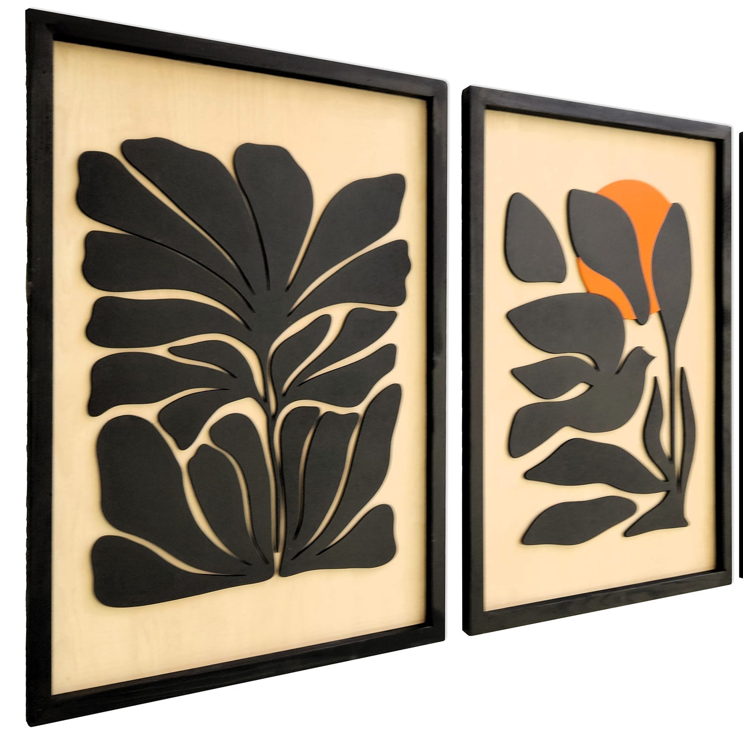 Abstract Botanical Wooden Wall Art – Trio