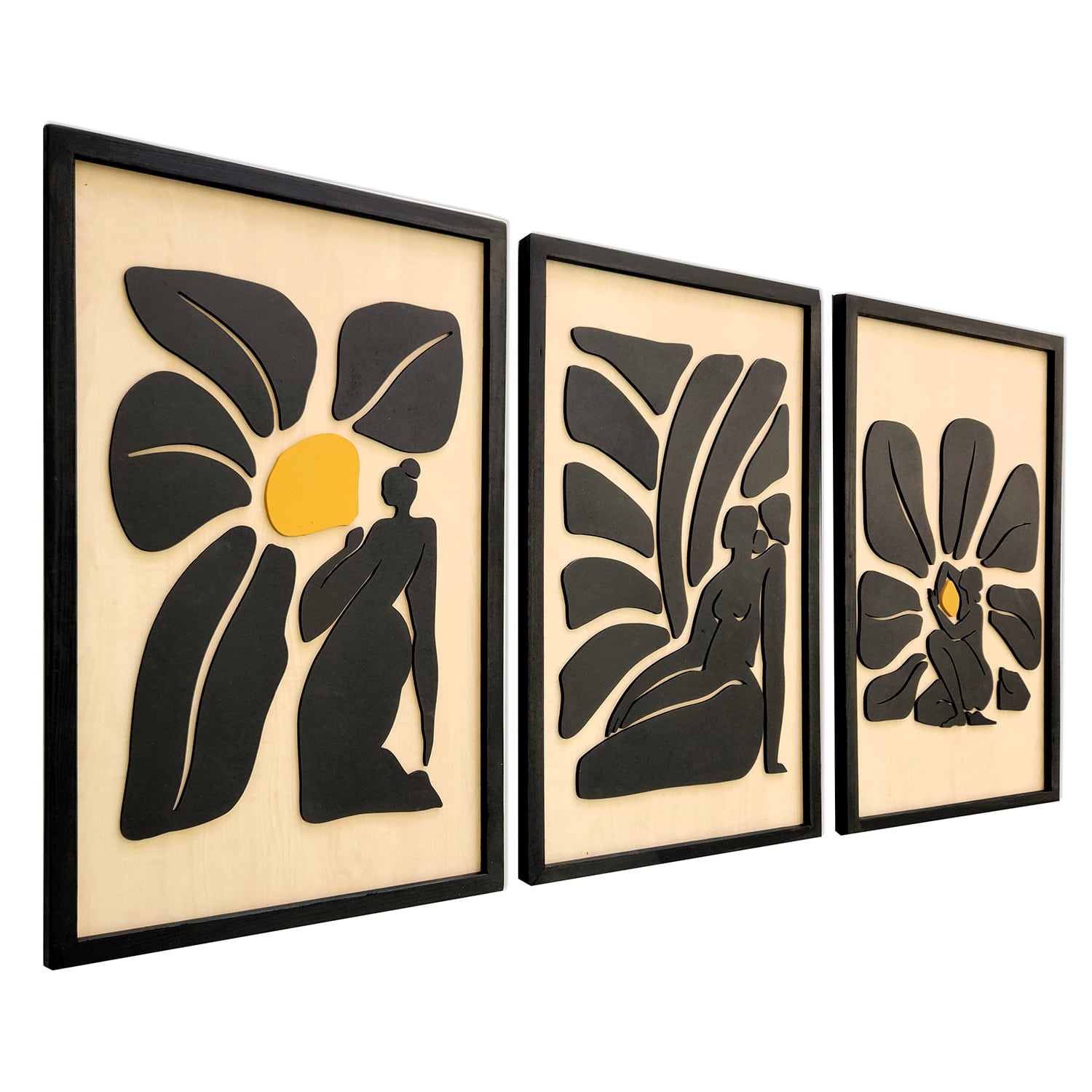 Abstract Feminine Silhouette Wooden Wall Art – Trio
