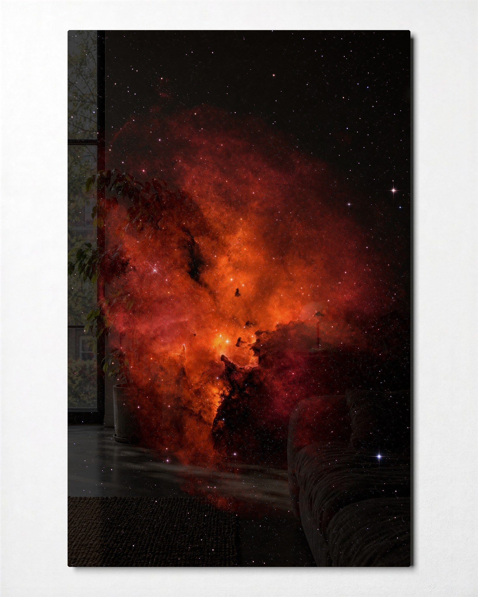 Orange Cloud, Far Lights glass wall art by Artdesigna, front view