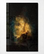 Golden Cloud, Black Sky glass wall art by Artdesigna, front view