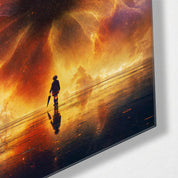 Fire Sky, Small Figure glass wall art by Artdesigna, corner view