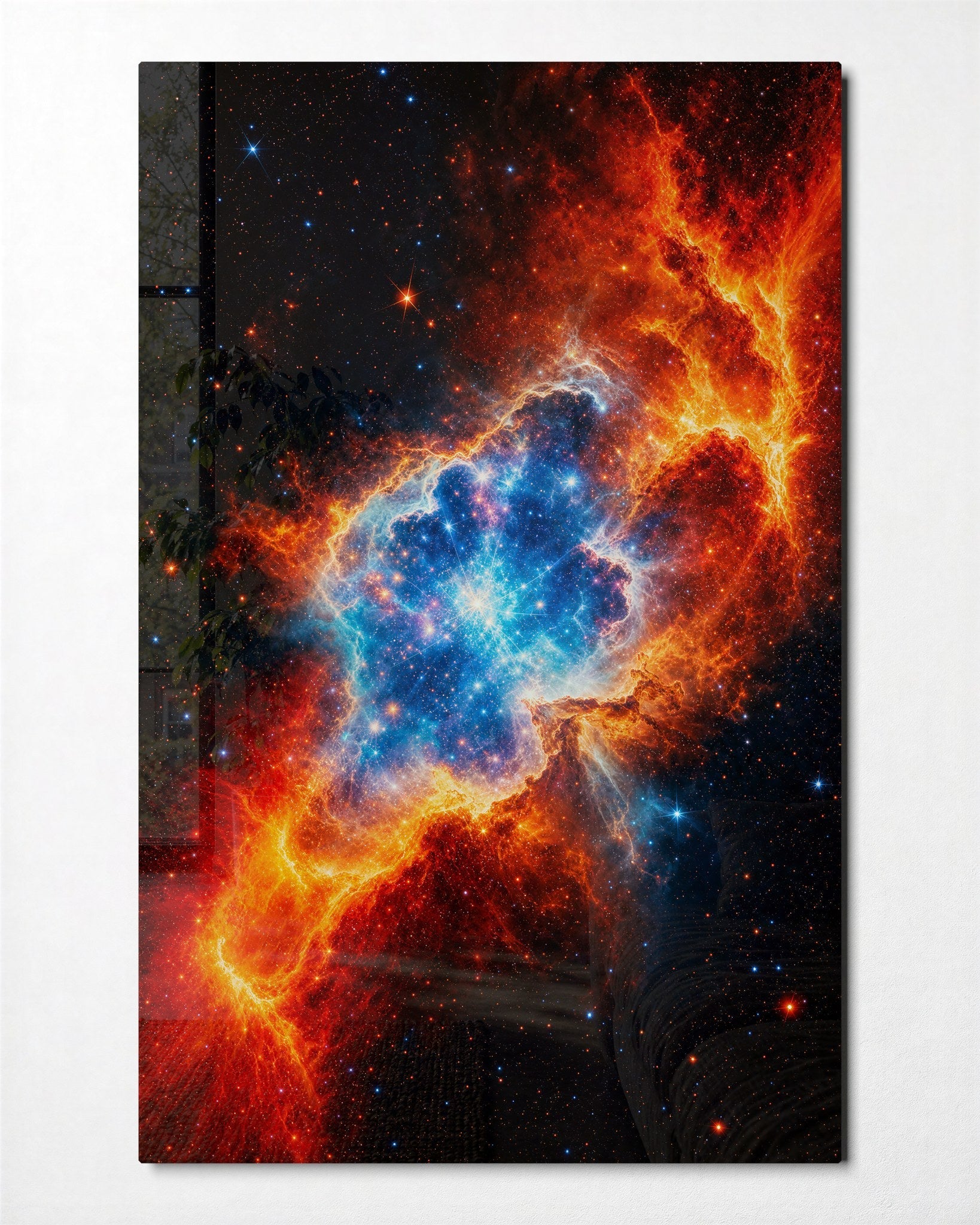 Cobalt Core glass wall art by Artdesigna, front view