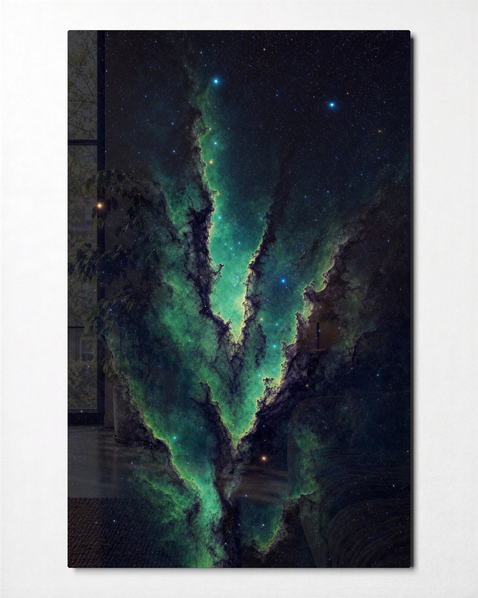 Emerald Seam glass wall art by Artdesigna, front view