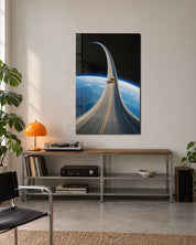 Little Truck, Big Orbit glass wall art by Artdesigna, lifestyle view
