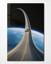 Little Truck, Big Orbit glass wall art by Artdesigna, front view