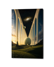 Pale Colonnade glass wall art by Artdesigna, studio view