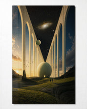 Pale Colonnade glass wall art by Artdesigna, front view