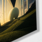 Pale Colonnade glass wall art by Artdesigna, corner view