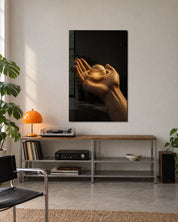 Saturn in the Palm glass wall art by Artdesigna, lifestyle view