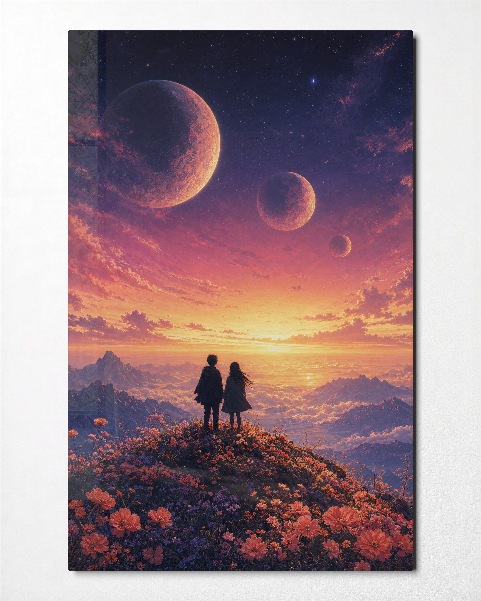 Hilltop Pair glass wall art by Artdesigna, front view
