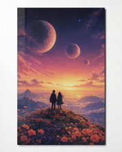 Hilltop Pair glass wall art by Artdesigna, front view