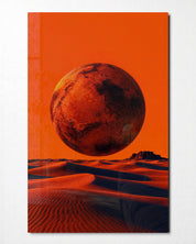 Rust Moon Above Sand glass wall art by Artdesigna, front view
